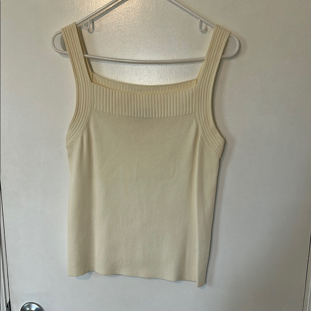 Cream Ribbed Knit Tank Top